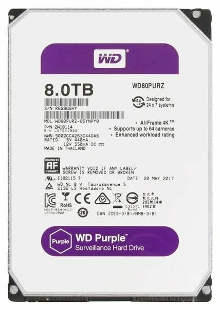 Жесткий диск WD Purple , 8Тб, HDD, SATA III, 3.5" - фото №13