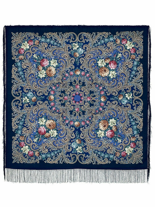 Платок Павловопосадская платочная мануфактура, 125х125 см, синий