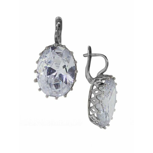 Комплект серег Игуана, серебро, 925 проба, родирование, фианит, белый