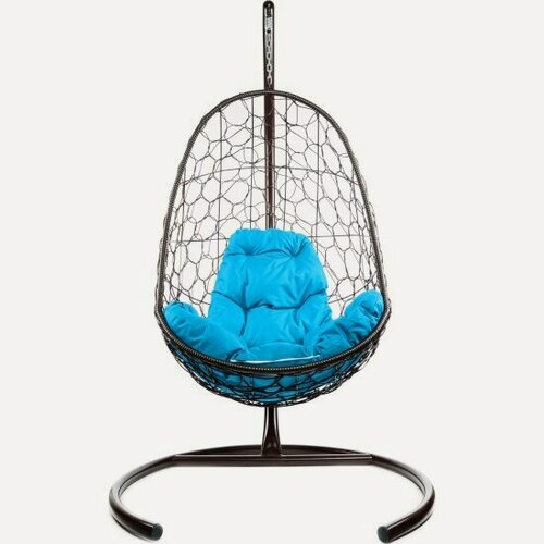 Изображение товара Подвесное кресло кокон M-group "Овал" с ротангом коричневое+голубая подушка