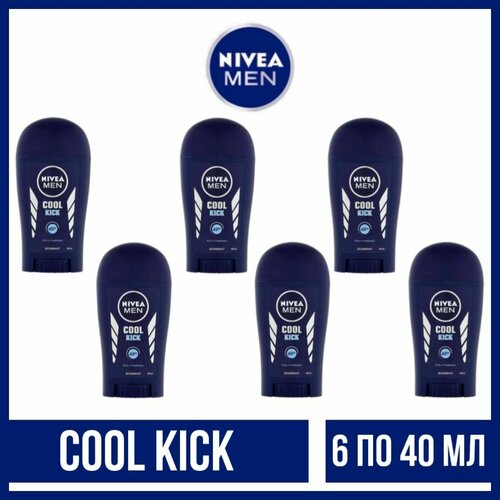 Комплект 6 шт, Дезодорант-стик Nivea Men Cool Kick, 6 шт. по 40 мл.