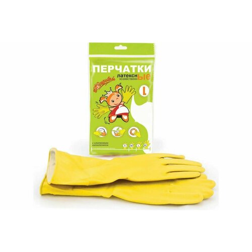 Золушка Хозяйственные латексные перчатки желтые L 425₽