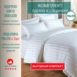 Комплект Одеяло всесезонное Евро 2 спальное 200х220 см и 2 Подушки 70х70 см, комплект из 3 шт
