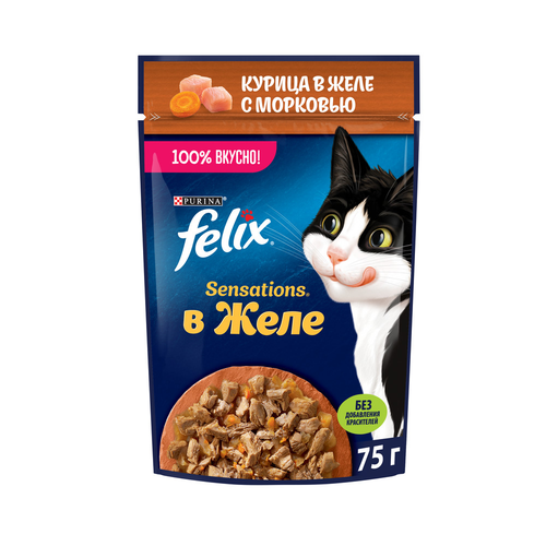 Корм влажный для взрослых кошек FELIX Sensations Курица в желе с морковью, 75г