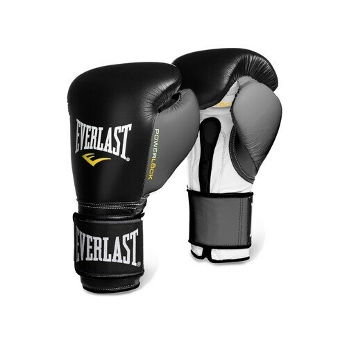 Боксерские перчатки тренировочные, натуральная кожа Everlast Powerlock - Черный/Серый (16 oz)