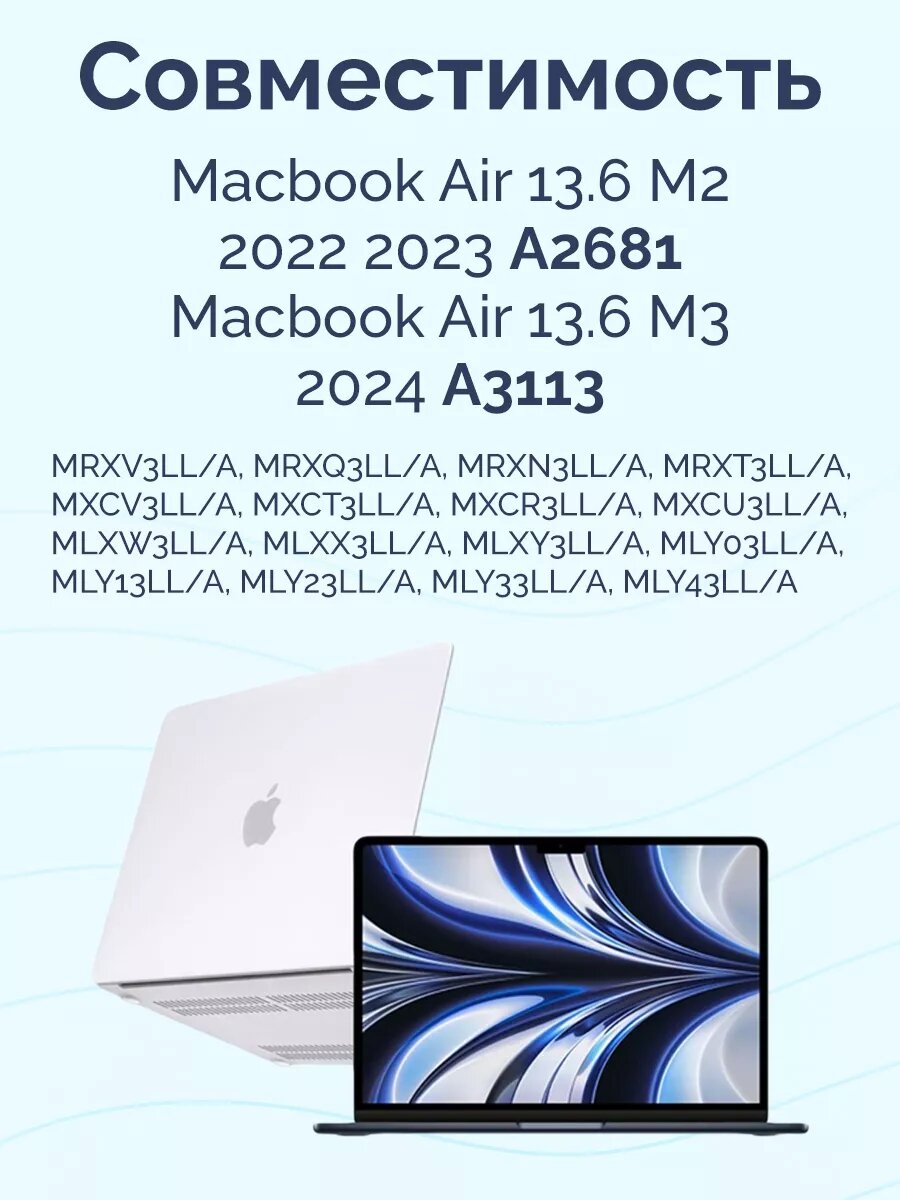 Чехол Macbook Air 13.6 (2024/2022) матовый прозрачный (A2681 M2/A3113 M3) — фото 1