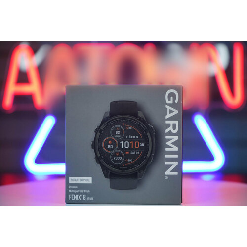 Garmin Fenix 8 - 47 мм SOLAR Sapphire Carbon Gray DLC Titanium with Black Pebble Gray Silicone Band 148000₽