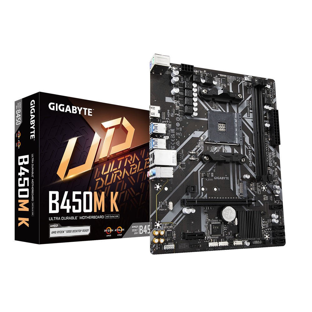 Материнская плата GIGABYTE B450M K сокет AM4 чипсет B450, 2*DDR4, mATX RAID M2 PCI-E