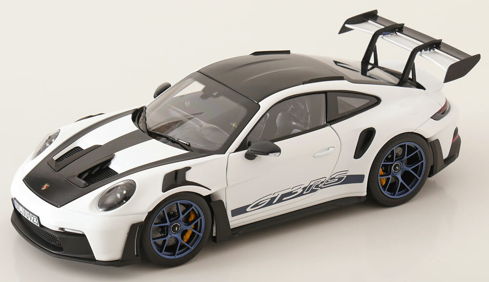 Модель коллекционная NOREV Porsche 911 (992) GT3 rs weissach package 2022 white blue carbon