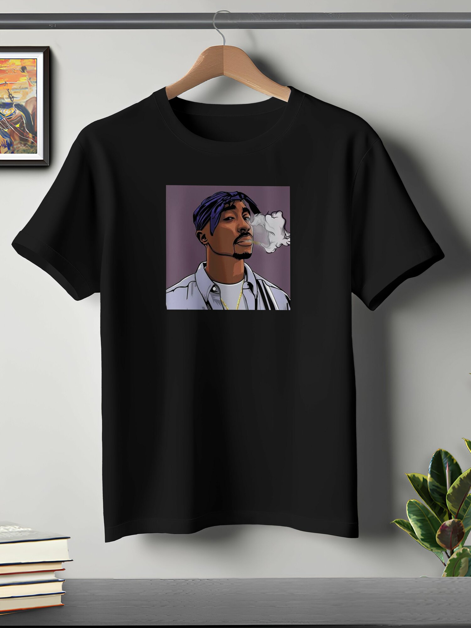 Футболка ONEQ унисекс 52-54 (XXL) размер с принтом Tupac, черная, размер XXL, черный