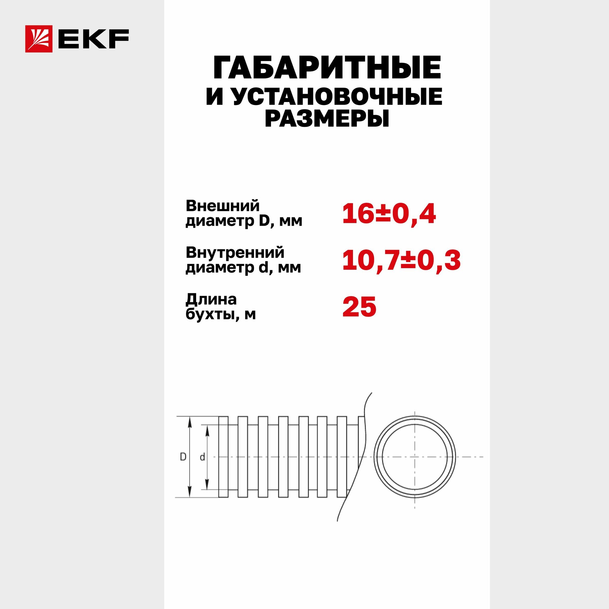 Труба гофрированная ПВХ с протяжкой d16 мм (25 метров), серая, EKF-Plast — фото 1