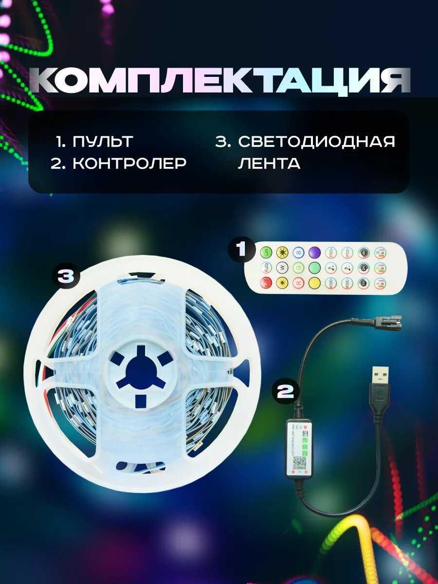 Умная светодиодная лента RGB для телевизора 5м с пультом и управлением со смартфона — фото 1