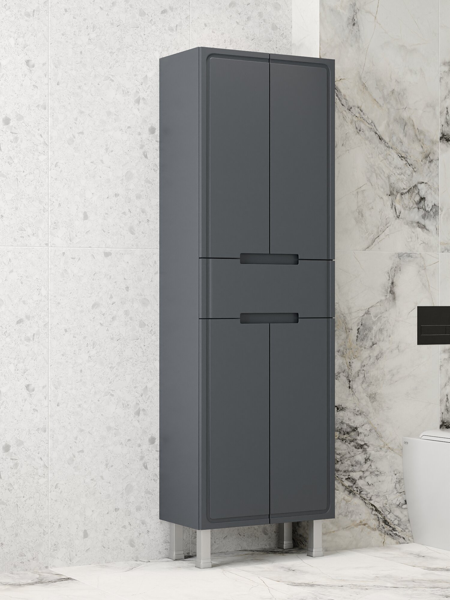 Пенал в ванную комнату FAURAplus Изабель 60, напольный, графит, матовый