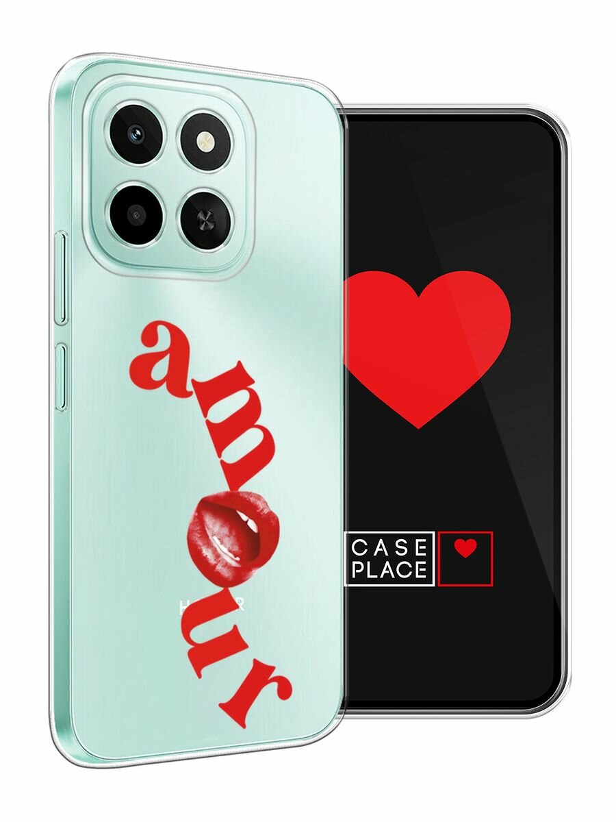 Чехол на Honor X6c / Хонор X6c с принтом "Amour lips - 14 февраля", прозрачный — фото 1