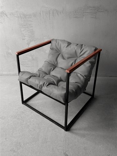 Изображение товара Кресло мягкое удобное для отдыха, уличное, на балкон, веранду, в стиле лофт, минимализм, Лофтовик ++ кожзам серый