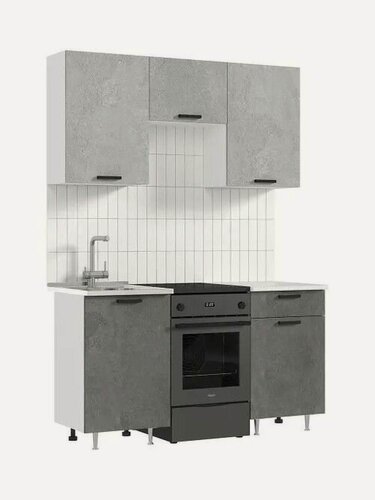 Изображение товара Кухонный гарнитур 1,5м Рио NEW бетон светлый/бетон темный, белый со столешницей, МИФ