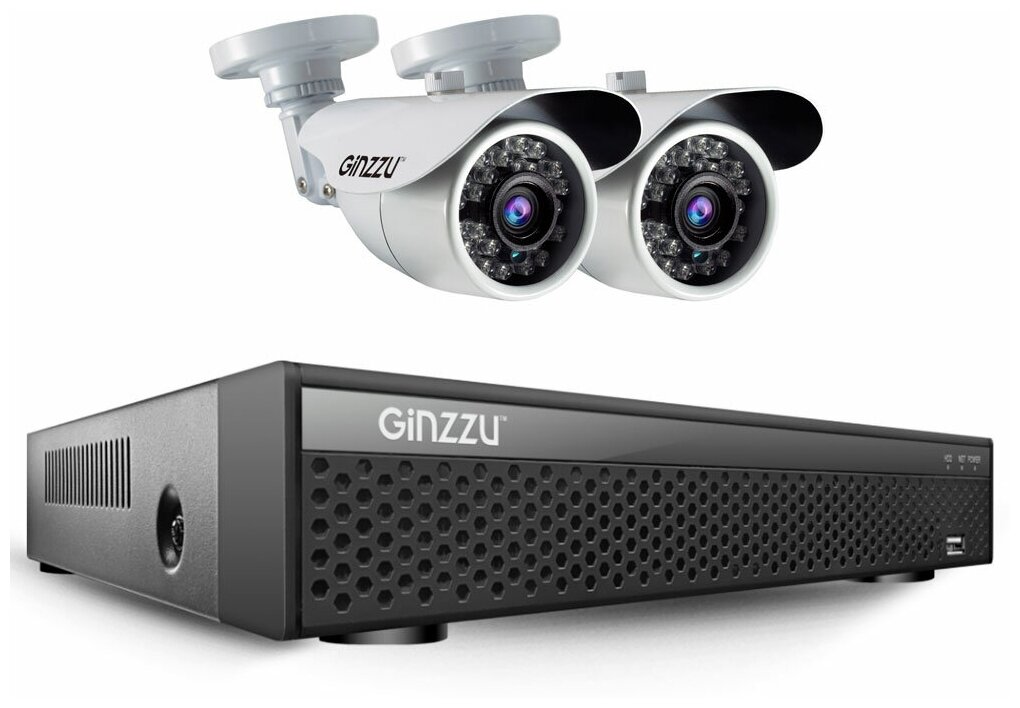 Комплект видеонаблюдения Ginzzu HK-427D 4 канала 5Mp 2 камеры