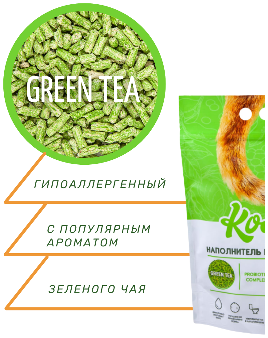 Комкующийся биоразлагаемый наполнитель для лотков Комок TOFU Зелёный Чай 15 литров (3 шт. по 5 л) - фотография № 4