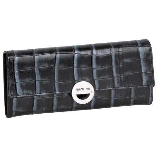 Кошелек Wanlima, натуральная кожа, фактура под рептилию, на магните, синий