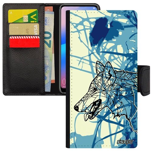 фото Противоударный чехол-книжка на // samsung galaxy a50 // "волк" злой стиль, utaupia, голубой