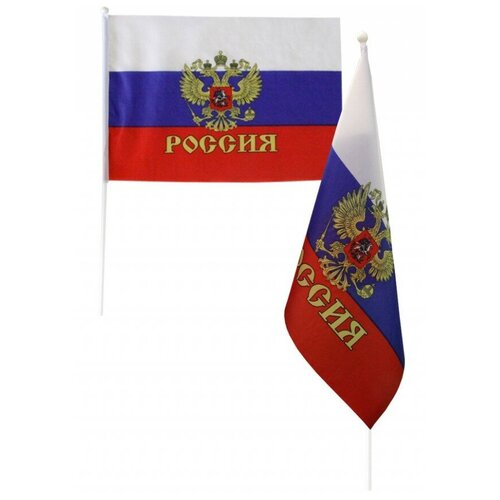 Флаг Россия с флагштоком флаг россия с гербом 16х23см с флагштоком 12шт уп полиэф шелк пласт 109493