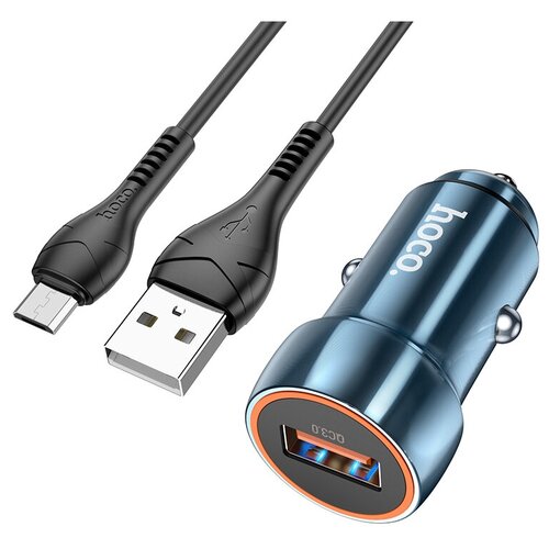Зарядное устройство Hoco Z46 USB 3.0A QC3.0 + кабель microUSB Sapphire Blue 6931474770301 автомобильное зарядное устройство hoco z46 выход usb быстрая зарядка qc3 0 18w корпус из металла серый металлик