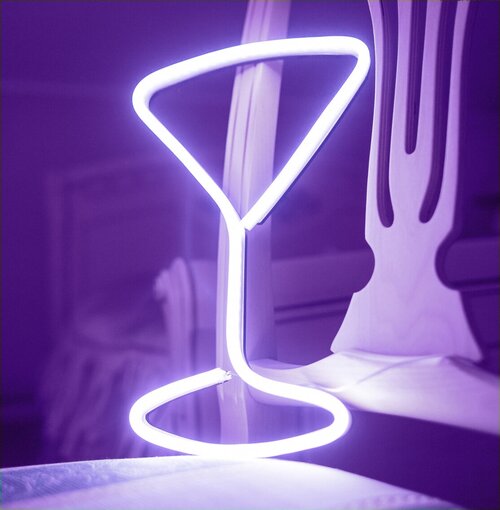 Светильник светодиодный неоновый Бокал, 30х19 см фиолетовый
