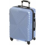 Пластиковый чемодан с узором X. Цвет Синий-Металик, Размер M. Съемные колеса - изображение