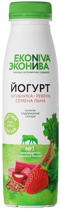 Йогурт питьевой EkoNiva Клубника-Ревень-Семена льна 2.5% 300г