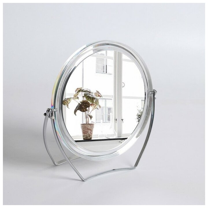 Зеркало настольное на подставке двустороннее с увеличением d зеркальной поверхности 125 см цвет прозрачный