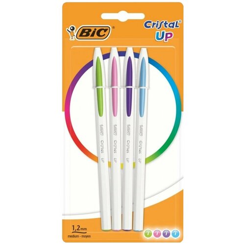 Ручки шариковые BIC Cristal Up Fun, набор 4 цвета (салатовый, розовый, фиолетовый, голубой), узел 1 мм, линия 0,32 мм, блистер, 949870