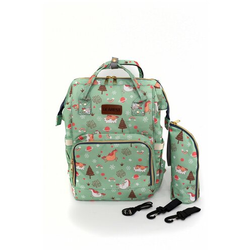 Рюкзак для мамы DEAREST c USB и термо-чехлом для бутылочки, зелёный с Единорогами