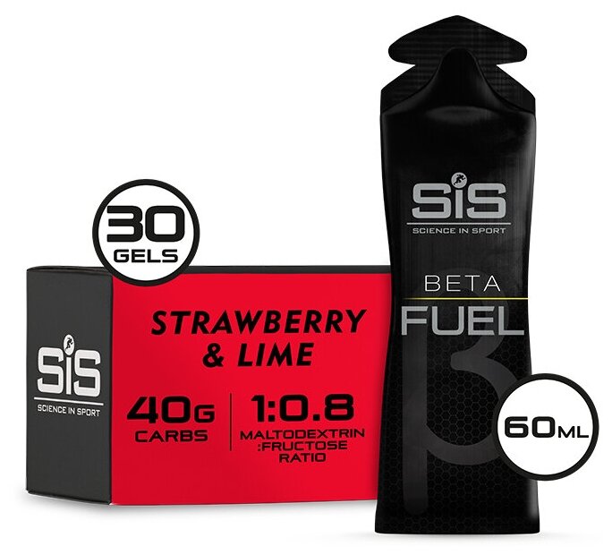 Гель питьевой SCIENCE IN SPORT (SiS) Gel Beta Fuel 30 х 60 мл, Клубника - Лайм