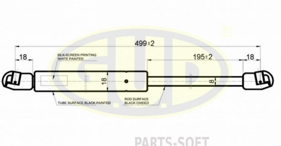 GUD GGS020274 Амортизатор багажника hon civic vi (eu, ep) 02/01-09/05 400n l=499/195mm