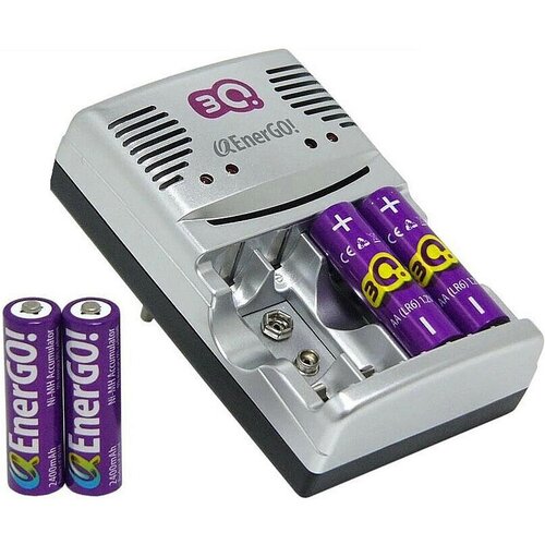 Зарядное устройство 3Q-EnerGO! C46-24 для аккумуляторов AA, AAA, Крона (+ 4 AA (2400mAh) В подарок ) зарядное устройство для аккумуляторных батареек aa aaa