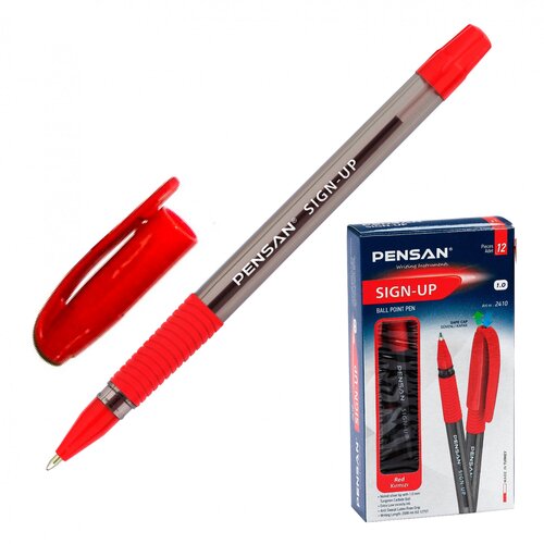 Ручка шариковая Pensan SIGN-UP (2410/12RED) 1мм игловидный пиш. наконечник круглая телескопич. корпус корпус пластик резин. манжета прозрачный/красный