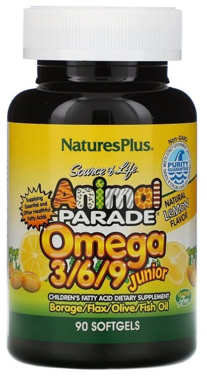 NaturesPlus Animal Parade Omega 3/6/9 капс., 160 г, 90 шт., лимон