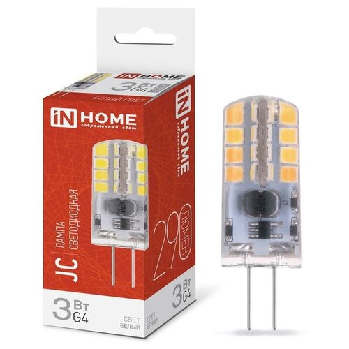 Лампа светодиодная LED-JC 3Вт 12В 4000К нейтр. бел. G4 290лм | код 4690612036021 | IN HOME (90шт. в упак.)