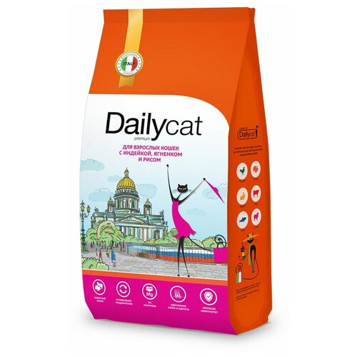 Сухой корм Dailycat casual корм для взрослых кошек с индейкой, ягненком и рисом - 1,5кг