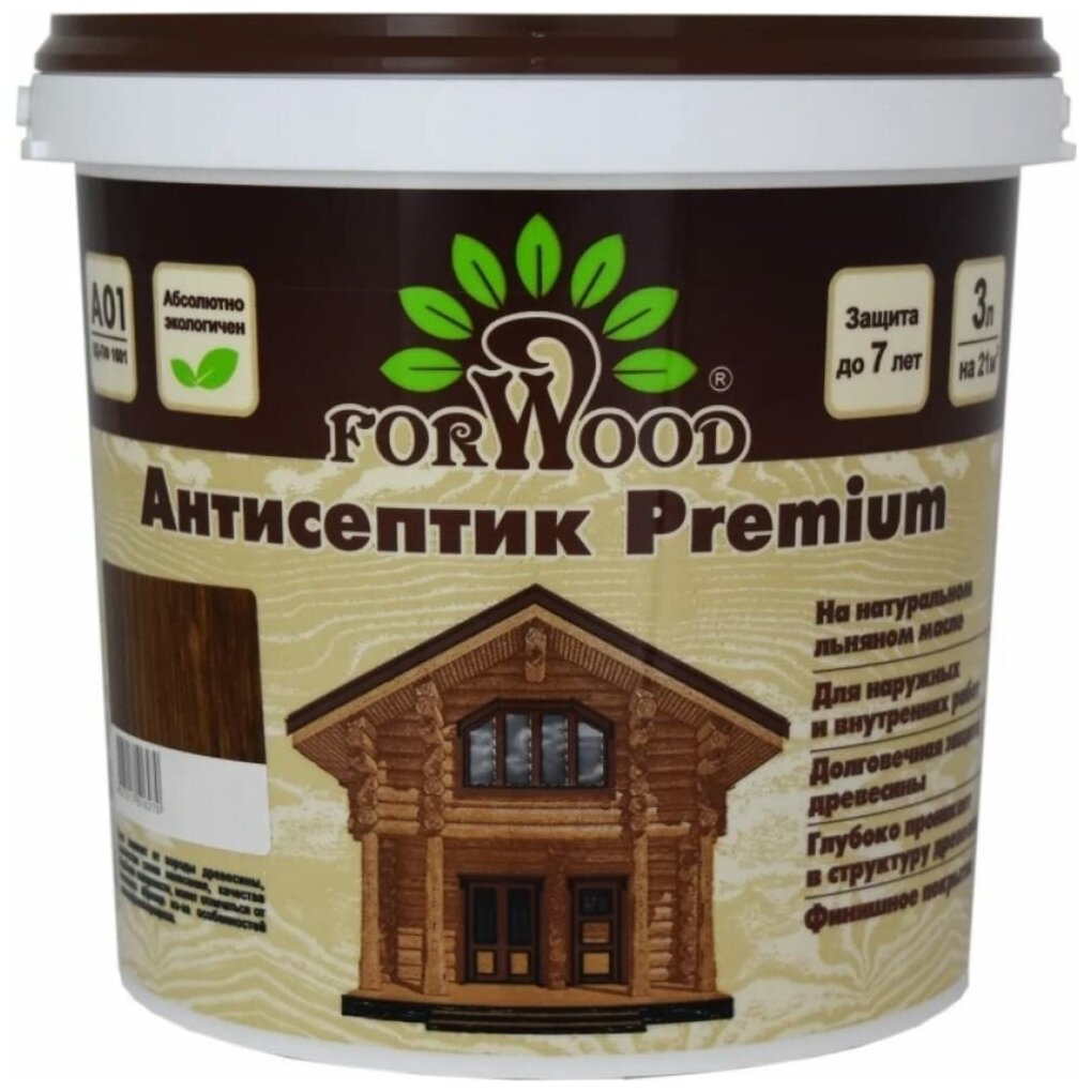 Масляный антисептик Forwood премиум 3л для защиты дерева до 10лет цвет тик для наружных и внутренних работ без запаха