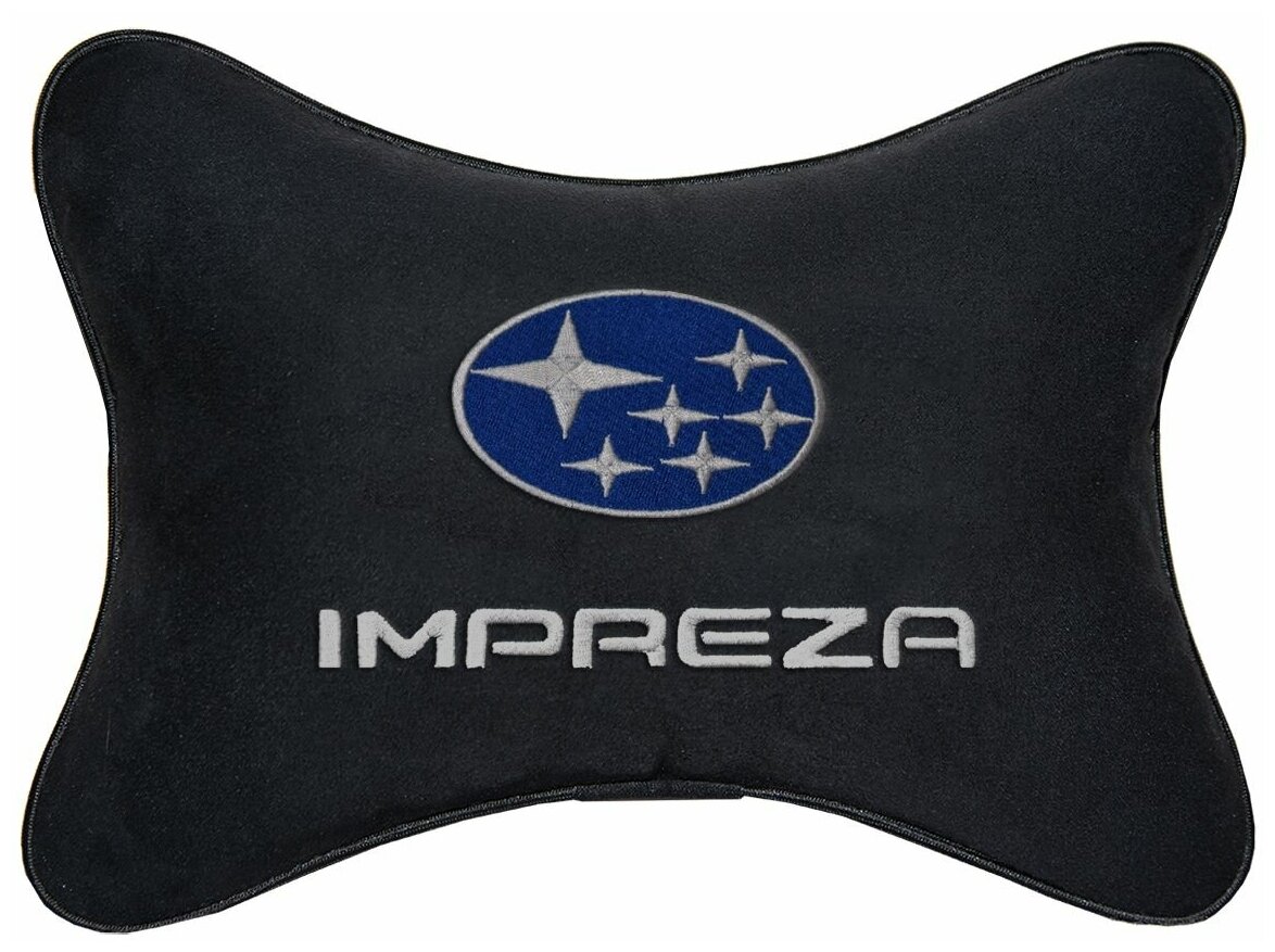 Подушка на подголовник алькантара Black с логотипом автомобиля SUBARU IMPREZA