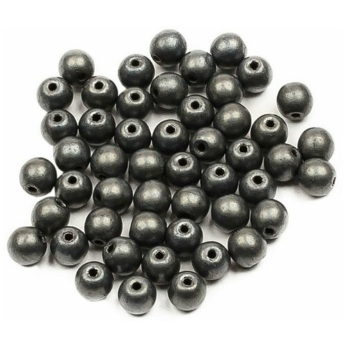 Стеклянные чешские бусины, круглые, Round Beads, 4 мм, цвет Jet Hematite Matted, 50 шт.