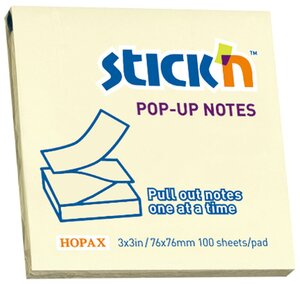 Блок самоклеящийся бумажный STICK`N 21395, 76x76, 100 л, пастель, желтый, Z сложение