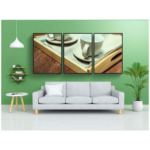 фото Набор модулных постеров для интерьера "чашки с кофе, кофе, деревянные" 60x90 см. в тубусе, без рамки lotsprints