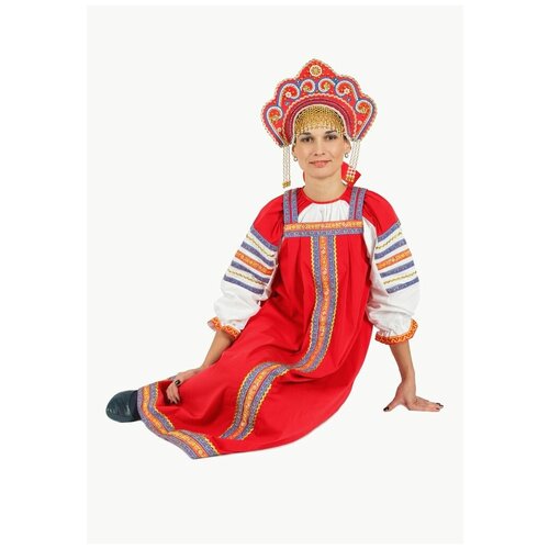 фото Русский народный костюм женский красный из хлопка, размер 50/52 (xxl) нет бренда