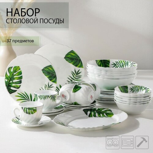 Сервиз столовый Доляна Лист папоротника 37 предметов стеклокерамика 8513₽