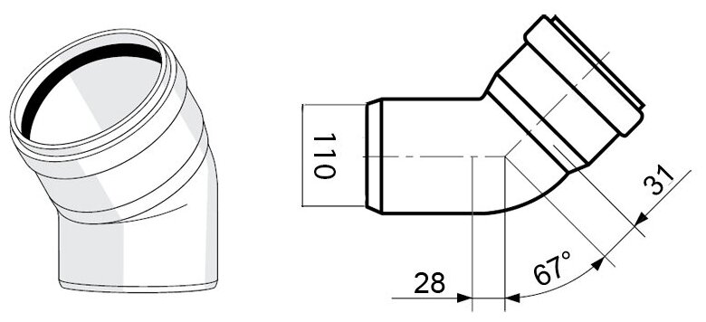 Отвод Rehau 67гр. 110 PP 11234541001 - фотография № 2