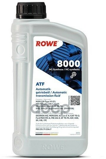 Масло Трансм. Синт. Hightec Atf 8000, (Rowe) Кан. 1Л Dexron Iii G, Mercon, Allison C-4, Cat To-2, Ford M2c195-A, Mb 236.5, Zf.