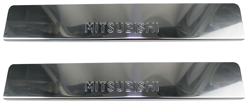 Накладки на пороги Митсубиси Паджеро 4 / Mitsubishi Pajero IV (2006-2014), 2 шт, штамп надпись Mitsubishi