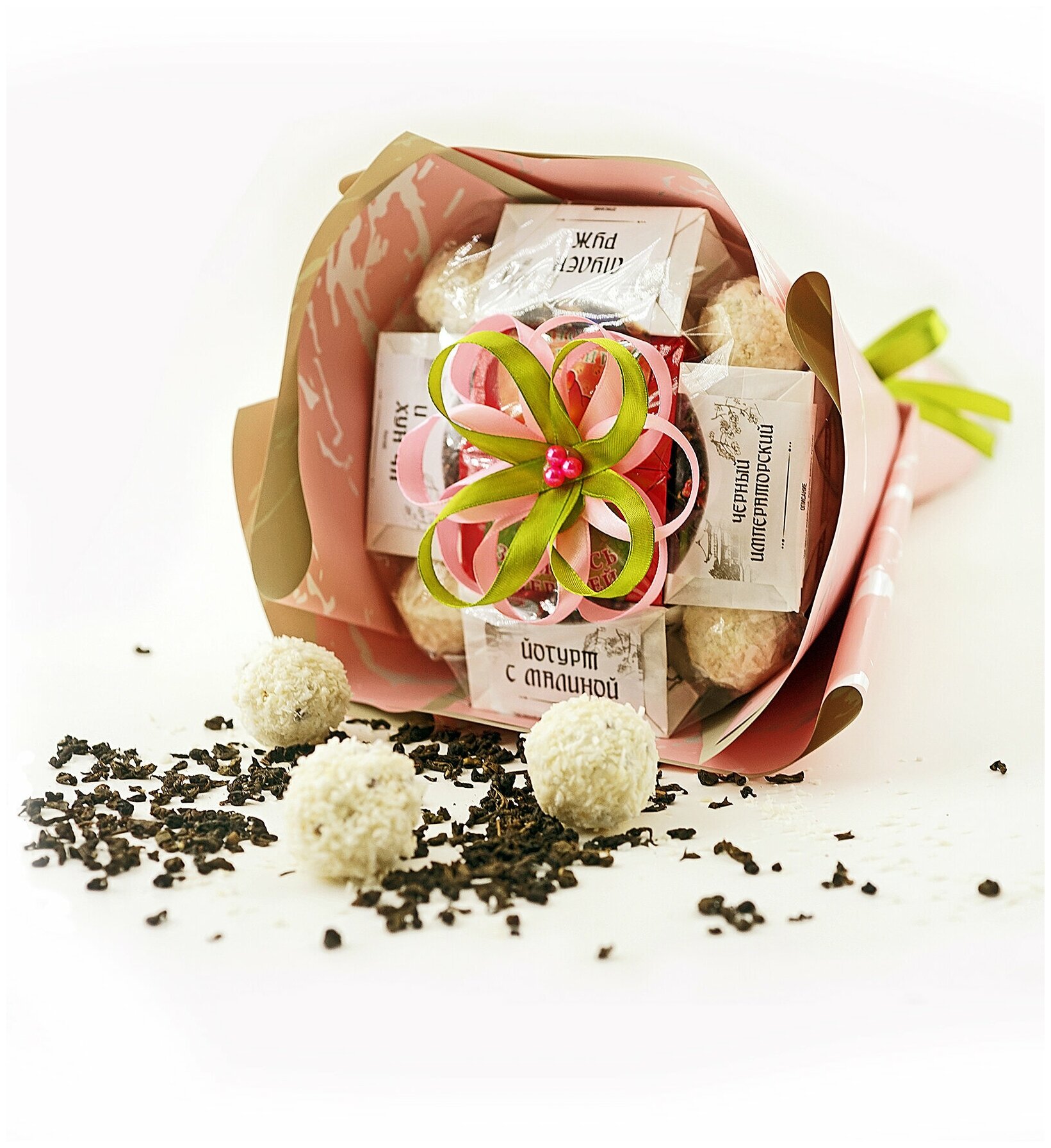 Букет кондитерский с чаем и сладостями "Чайный комплимент", 500 гр - фотография № 2